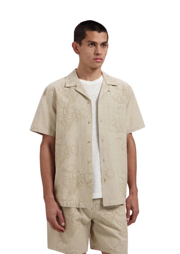 OLAF Embroidered Flower SS Shirt Cement, Maat: S