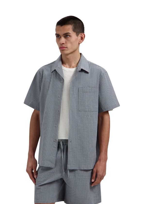 OLAF Seersucker Camp Shirt Heather Grey, Maat: S