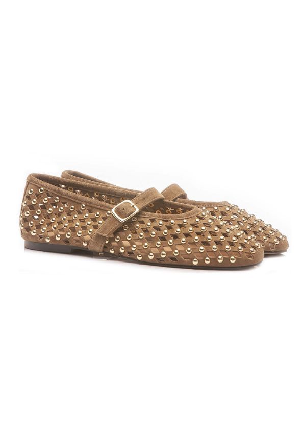 Inuovo ballerina borchiata camoscio marrone chesnut