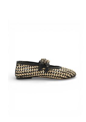 Inuovo Ballerina vlecht black beige