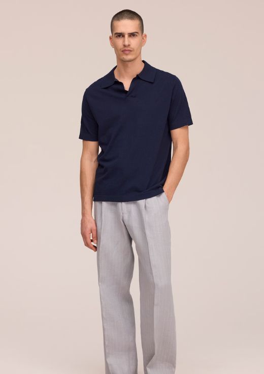NN07 Ryan Knitted linen blend polo Navy Blue