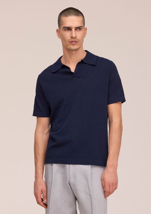 NN07 Ryan Knitted linen blend polo Navy Blue