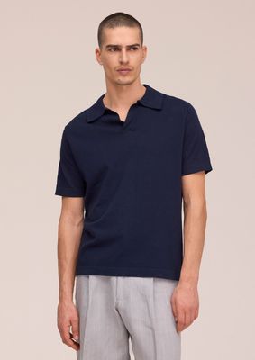 NN07 Ryan Knitted linen blend polo Navy Blue
