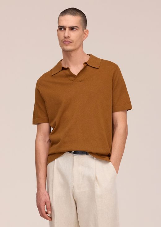 NN07 Ryan Knitted linen blend polo Cinnamon