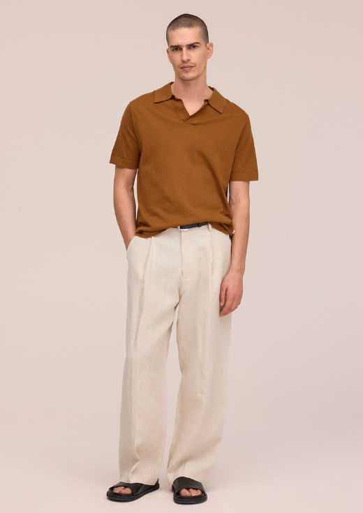 NN07 Ryan Knitted linen blend polo Cinnamon