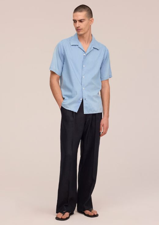 NN07 Julio Camp collar twill shirt Bleach Indigo