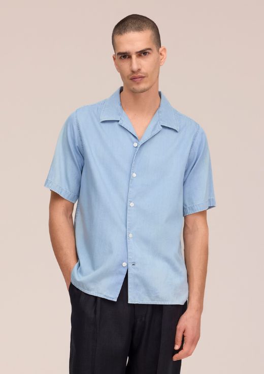 NN07 Julio Camp collar twill shirt Bleach Indigo