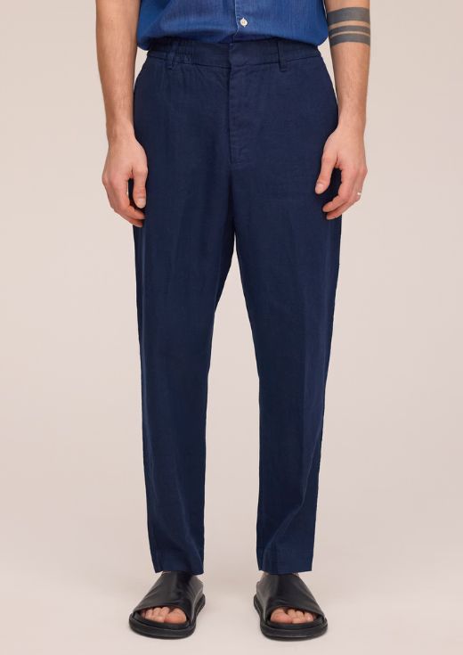 NN07 Billie Drawstring linen regular fit trouser Navy Blue