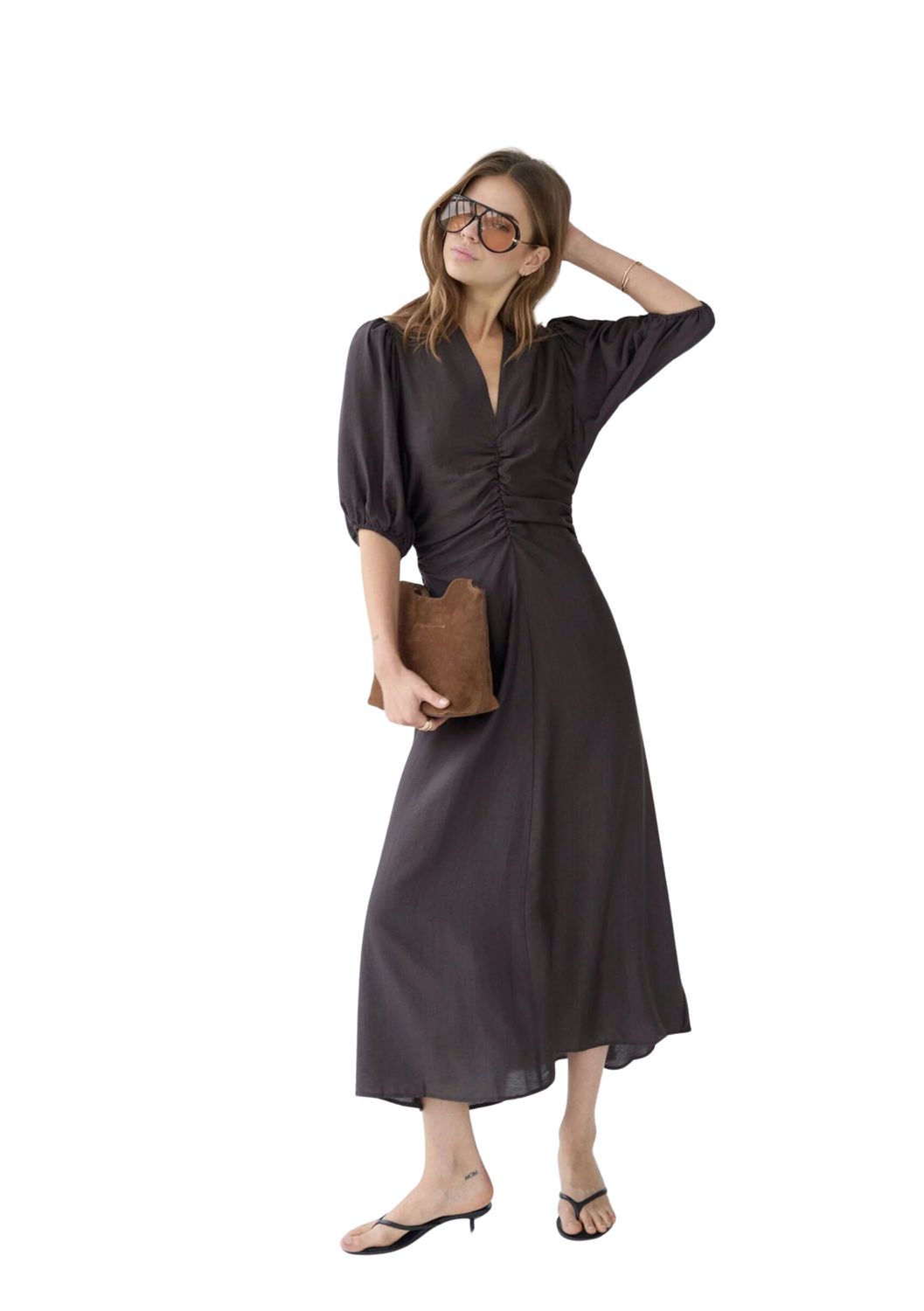 Co'Couture HeraCC SS Puff Dress Dark Brown