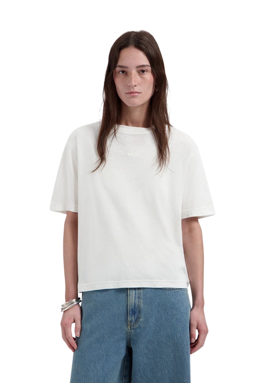 OLAF Retro Logo Linen Boxy Tee Off White OLAF Retro Logo Linen Boxy Tee Off White