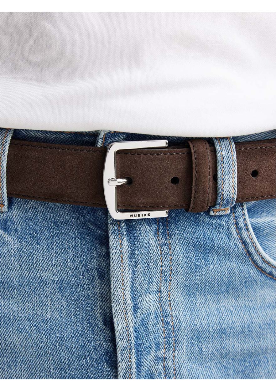 Nubikk James Belt Donkerbruin Suède Riem voor Heren