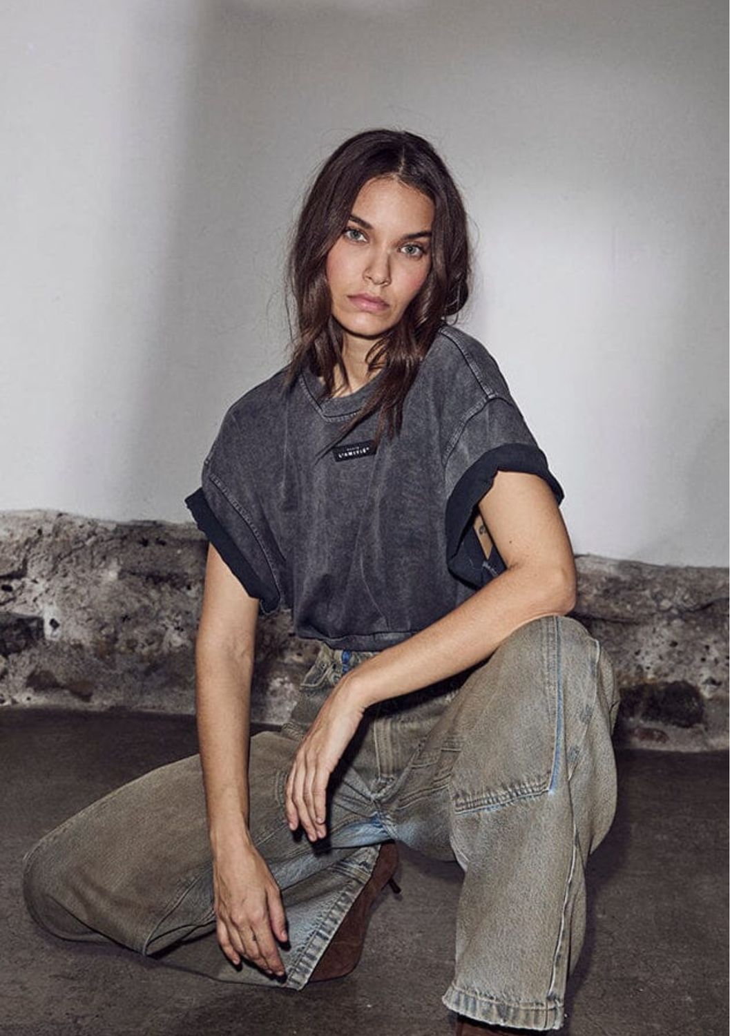 Haute L’Amitié Romie Acid Pleat Tee Black Acid Wash