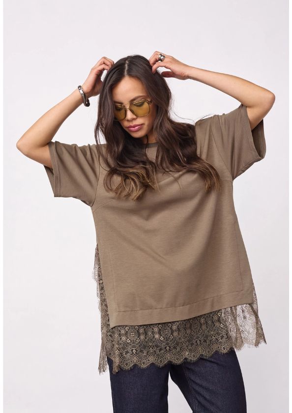 Co'Couture LarsonCC Mix Lace Tee Olive