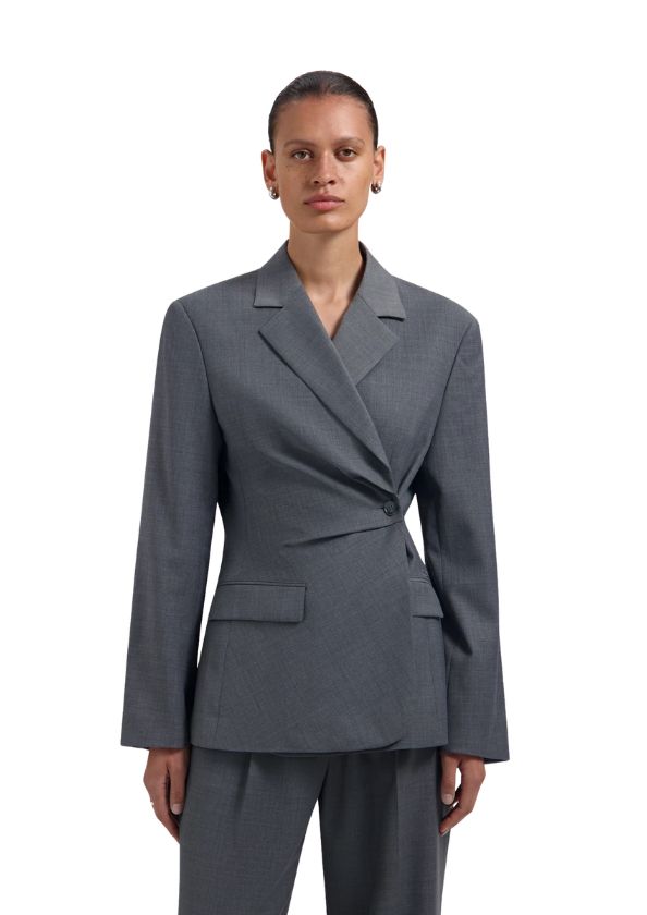OLAF Wool Asymmetric Blazer Sharkskin