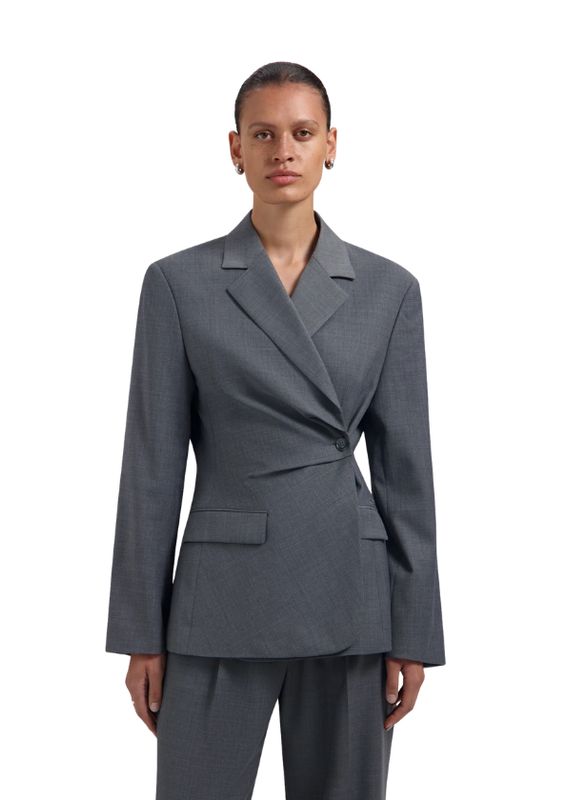 OLAF Wool Asymmetric Blazer Sharkskin