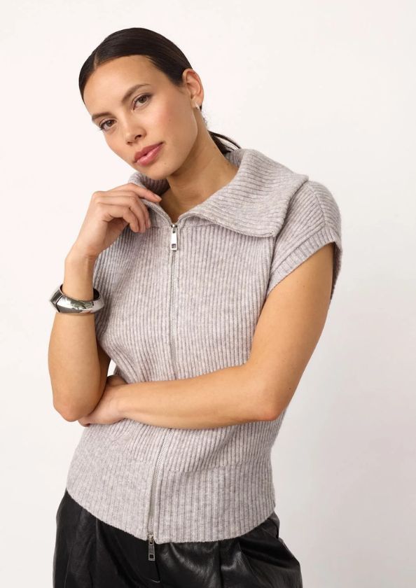 Co'Couture RowCC Zip Knit Vest Grey Melange