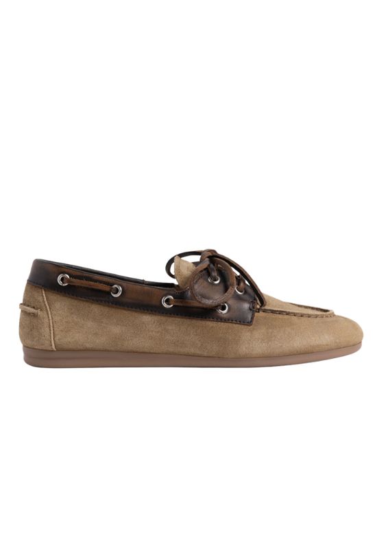 Posa Boat Loafer Brushed Suede Leather Coffee Caramelo