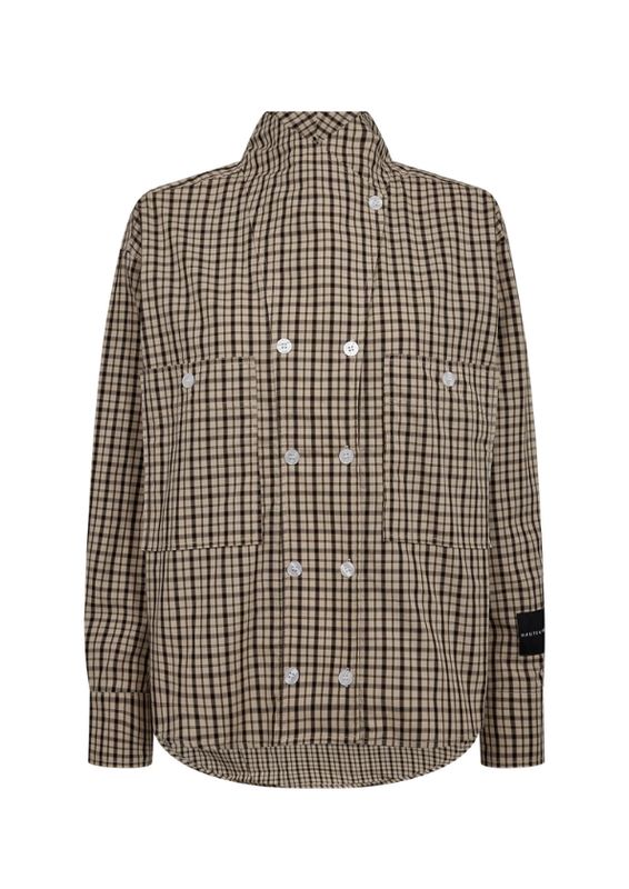 Haute L'Amitié High Collar Check Shirt Beige