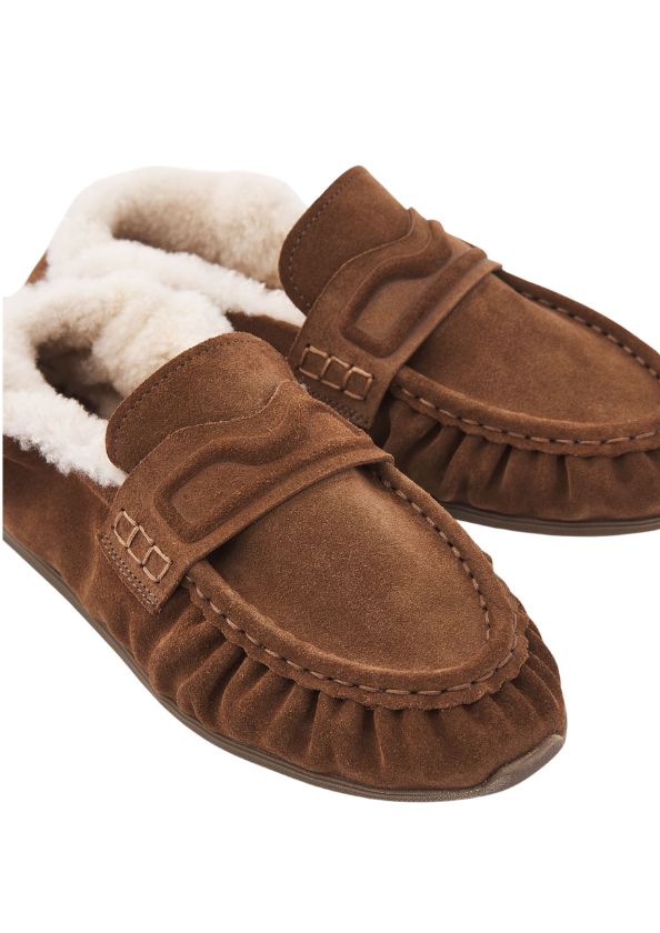 Nubikk Riley Mio Fur Bruine Suède Loafers voor Dames Nubikk Riley Mio Fur