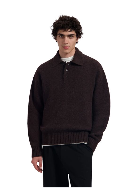 OLAF Oversized Knitted Polo Chocolate Plum