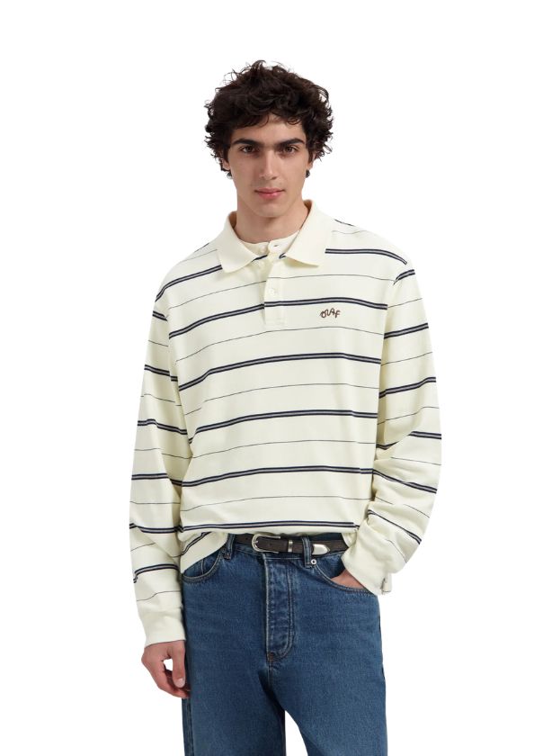 OLAF Striped Signature LS Polo Off White Navy Stripe OLAF Striped Signature LS Polo Off White Navy Stripe