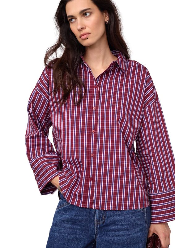 Co'Couture ReneeCC Check Cuff Shirt Berry Red
