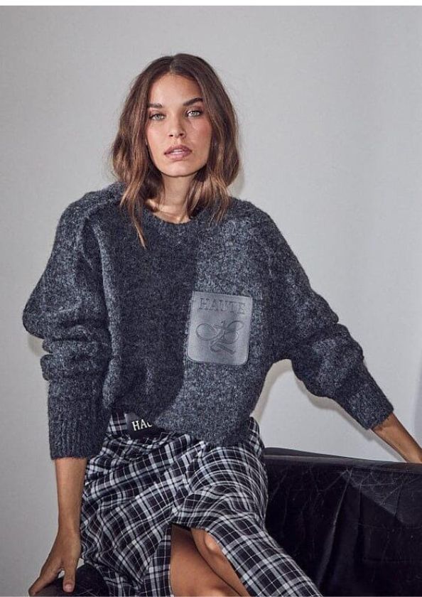 Haute L'Amitié Darcia Reverse Crop Pocket Knit Antracit Melange Haute L'Amitié Darcia Reverse Crop