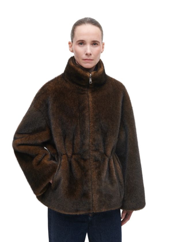 Studio AR Frankie Cinched Waist Faux fur Jacket Choco Studio AR Frankie Cinched Waist Faux fur Jacket Choco, Maat: 36