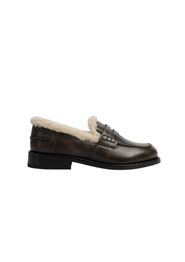 Posa Penny Fur Loafer Leather Coffee