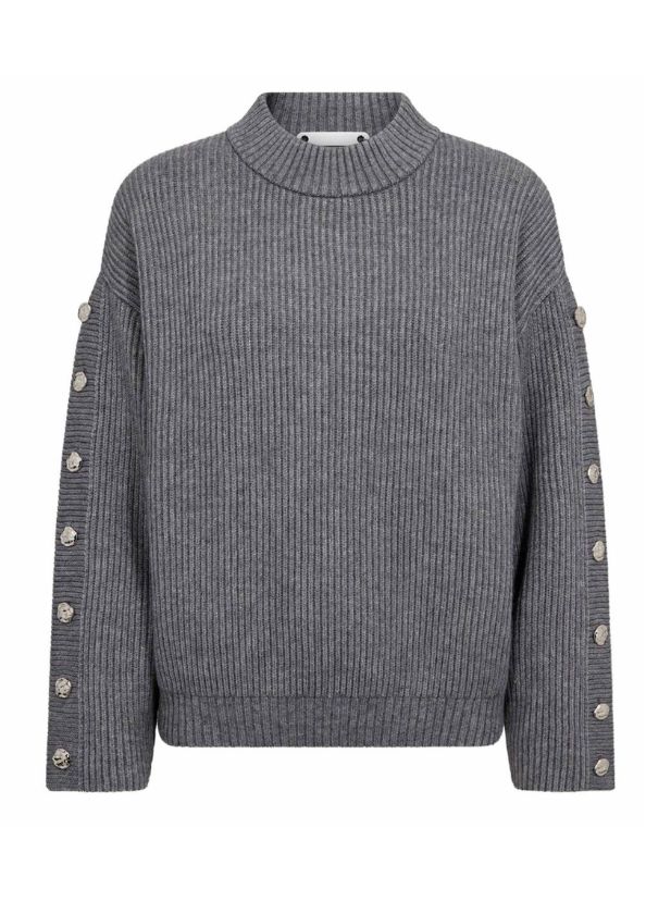 Co'Couture RowCC Button Sleeve Knit Grey Melange Co'Couture RowCC Button Sleeve Knit Grey Melange