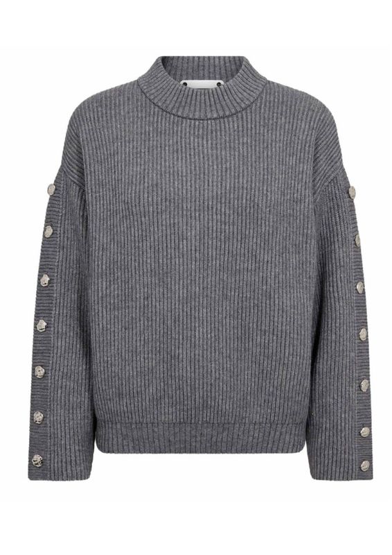 Co'Couture RowCC Button Sleeve Knit Grey Melange