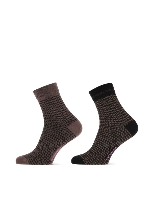 MarcMarcs Women Short Socks Trix 2-Pack black Brown, Maat: 35-38