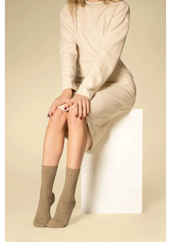 MarcMarcs Unisex Sock Cashmere Dark Beige Melange MarcMarcs Unisex Sock Cashmere Dark Beige Melange, Maat: 35-38