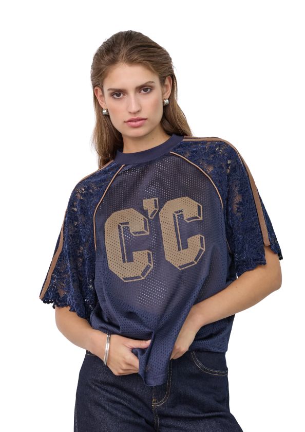Co'Couture ReenaCC Logo Lace Tee Navy Co'Couture ReenaCC Logo Lace Tee Navy