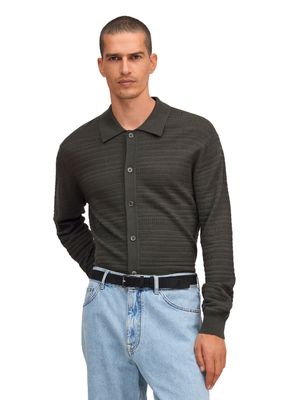 NN07 Nate Textured Stitch cardigan Dark Army