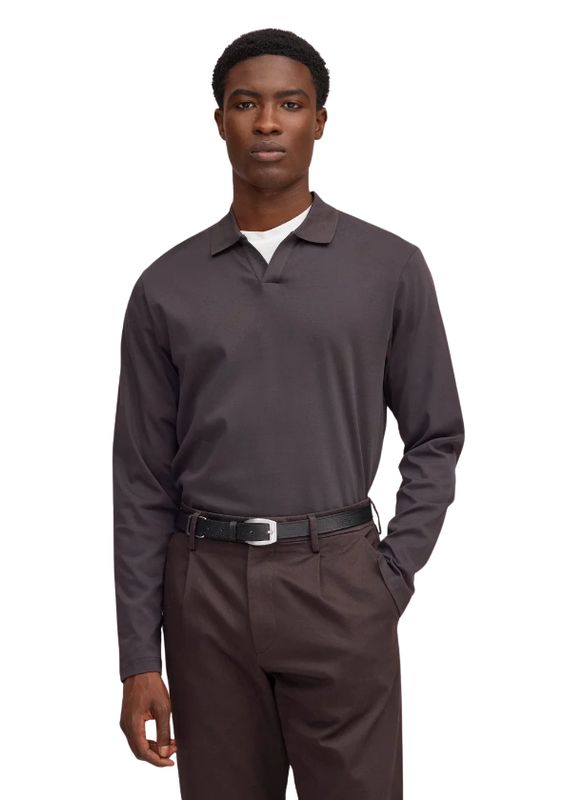 NN07 Paul ls Open collar organic cotton polo Deep Truffle