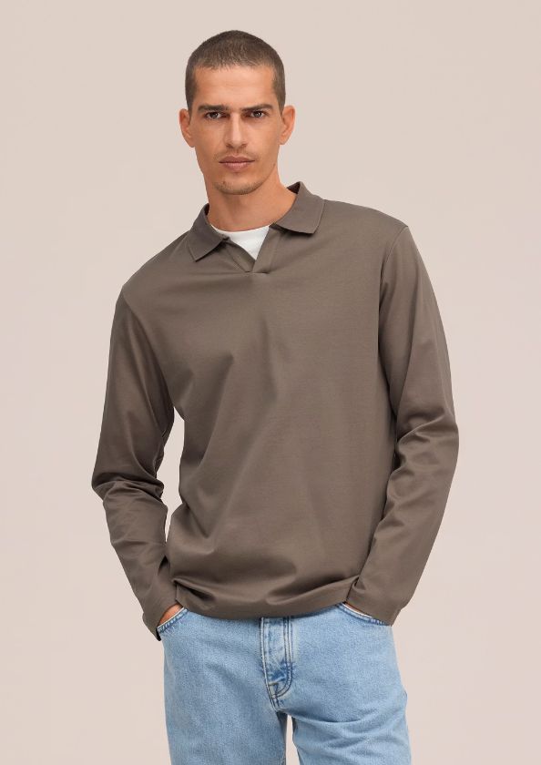NN07 Paul ls Open collar organic cotton polo Mable Husk