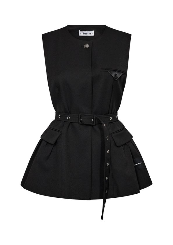 Haute L'Amitie Premiere Peplum Belt Vest Black