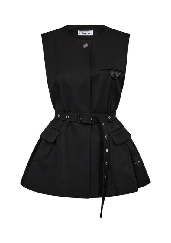 Haute L'Amitie Premiere Peplum Belt Vest Black