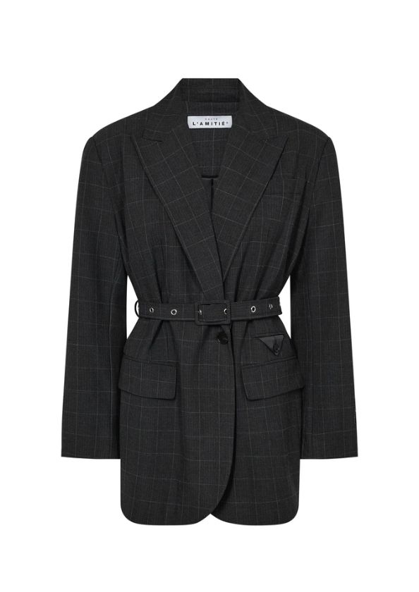 Haute L'Amitie Smokey Check Oversize Belt Blazer Antracit