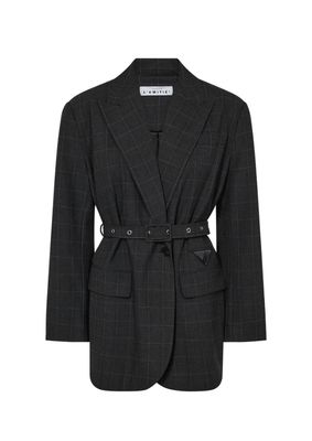 Haute L'Amitie Smokey Check Oversize Belt Blazer Antracit