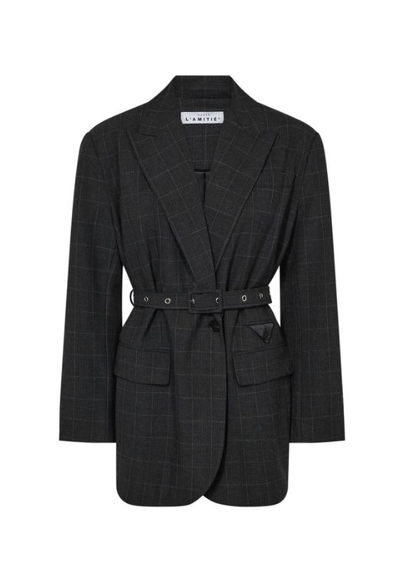 Haute L'Amitie Smokey Check Oversize Belt Blazer Antracit