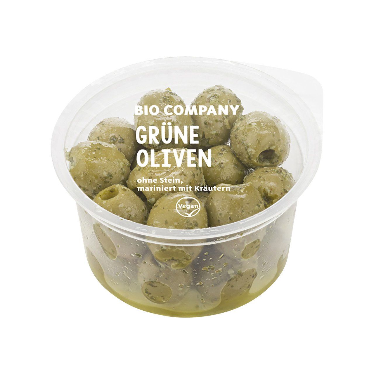 Grüne Oliven mit Kräutern ohne Stein