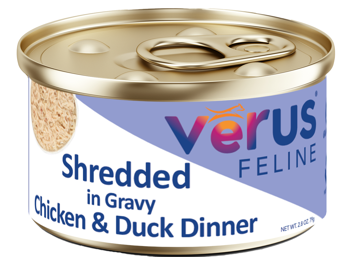 VERUS CAT 2.8OZ SHREDDED IN GRAVY CHICKEN &amp; DUCK