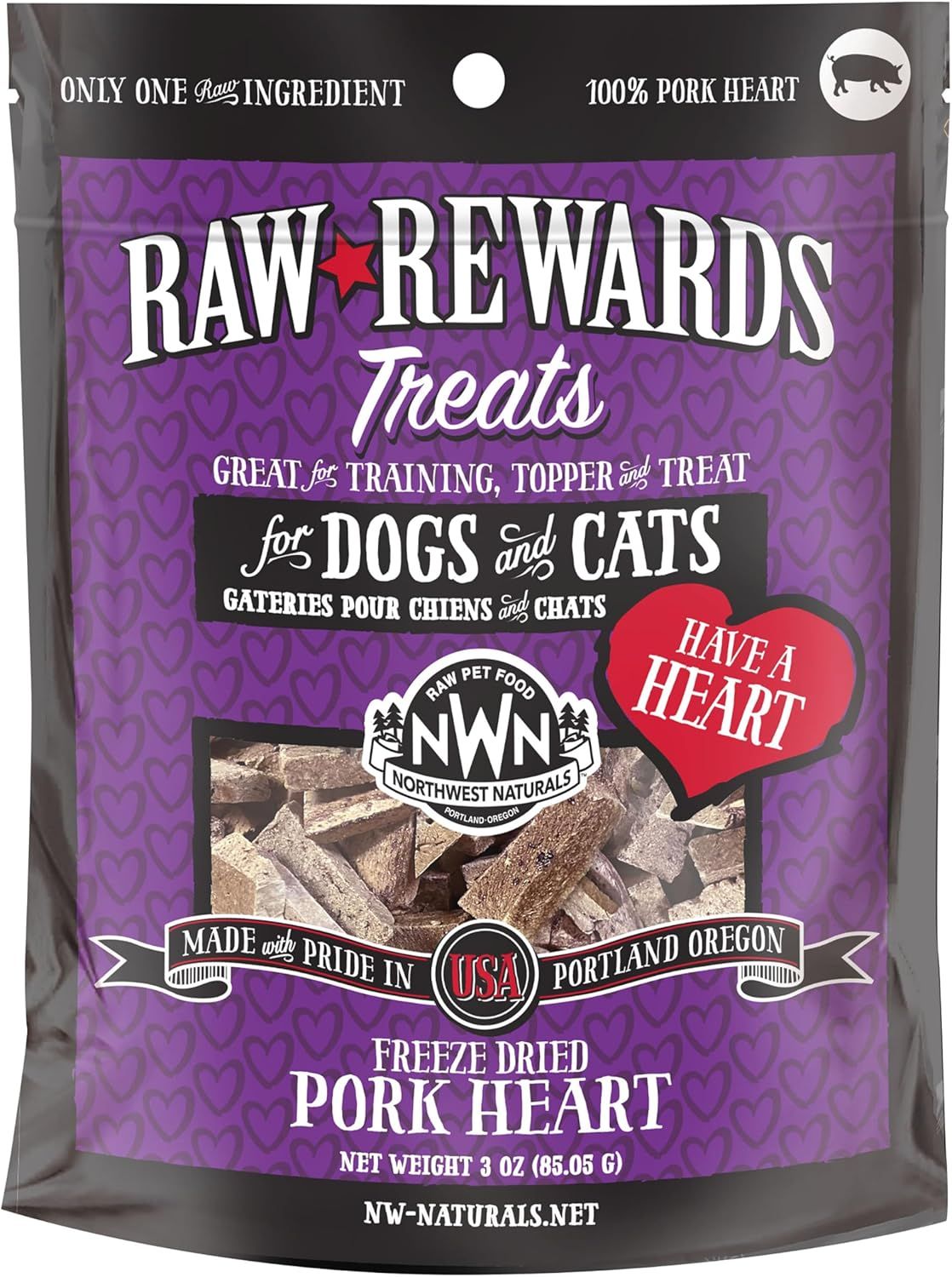 NORTHWEST NATURALS 3OZ PORK HEART TREATS