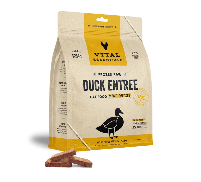 VITAL ESSENTIALS CAT 28OZ FROZEN DUCK MINI PATTIES