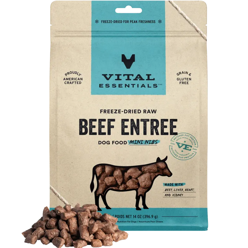 VITAL ESSENTIALS DOG 14OZ BEEF MINI NIBS