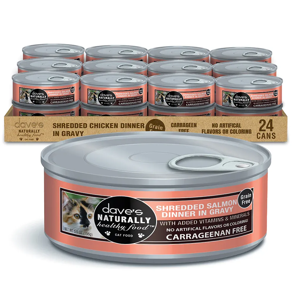 DAVE&#39;S CAT 5.5OZ SHREDDED SALMON IN GRAVY