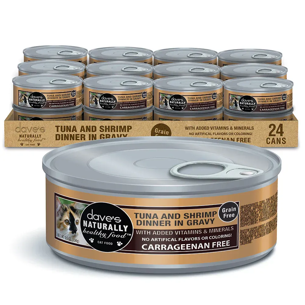 DAVE&#39;S CAT 5.5OZ TUNA &amp; SHRIMP GRAVY