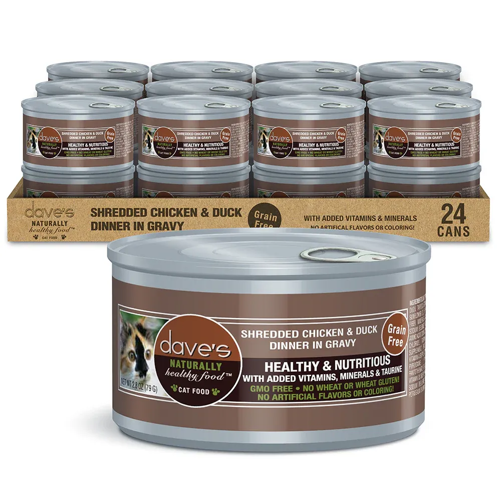 DAVE&#39;S CAT 2.8OZ SHREDDED CHICKEN DUCK GRAVY CASE